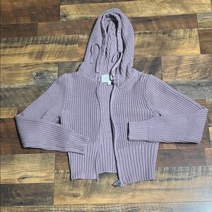 Sage + Stone Hooded Knit Zip Cardigan in Dusty Lavender (S)